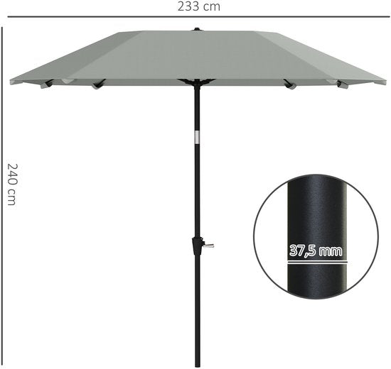 Parasol 233cm Vierkant Kantelbaar - Aluminium buis, Glasvezel