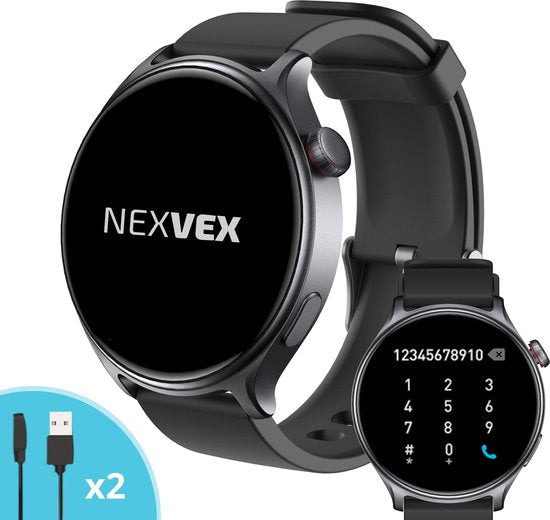 Nexvex® Ultra 2X Smartwatch - Sporthorloge met Belfunctie - Bloeddrukmeter - Stappenteller - Hartslagmeter - Bluetooth Activity Tracker - Android, iOS - 1.46 Inch - Zwart - Siliconen
