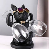 Franse Bulldog Beeld – Chique Decoratief Beeld – Wijnfleshouder - Zwart Goud - Resin - Wijnrek - Art Sculptuur