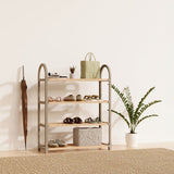 Fixwood Schoenenrek 4 Lagen – Beige - Ruimtebesparend Schoenenkast – Modern Design – Voor 12+ Paar Schoenen – Opbergsysteem Schoenenrek Hal, Slaapkamer of Woonkamer