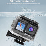 NovaWare Action Camera 6k - 50MP - Vlog Camera - Onderwater Camera - Actie Camera - Waterdicht tot 30M - Ultra 4K met 60FPS - Beeldstabilisatie EIS - IMX sensor