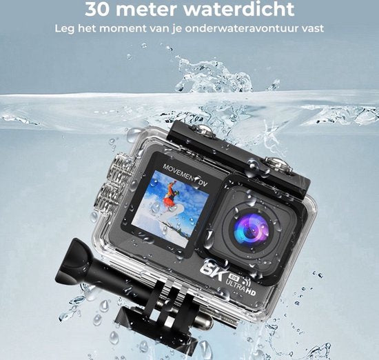 NovaWare Action Camera 6k - 50MP - Vlog Camera - Onderwater Camera - Actie Camera - Waterdicht tot 30M - Ultra 4K met 60FPS - Beeldstabilisatie EIS - IMX sensor