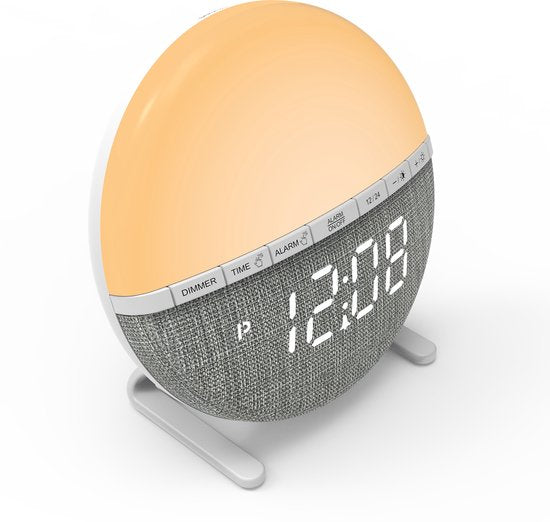 Wake Up Light Wekker – Sunrise Lichtwekker met Nachtlamp – Digitale Alarmklok met Snooze – Dimbare Nachtlamp & Zonsopgang Simulator – Oplaadbare Wekker Slaapkamer – 12-24h LED Klok