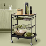 Serveerwagen met 3 opbergvakken en plateau 40x60x79 cm - Zwart