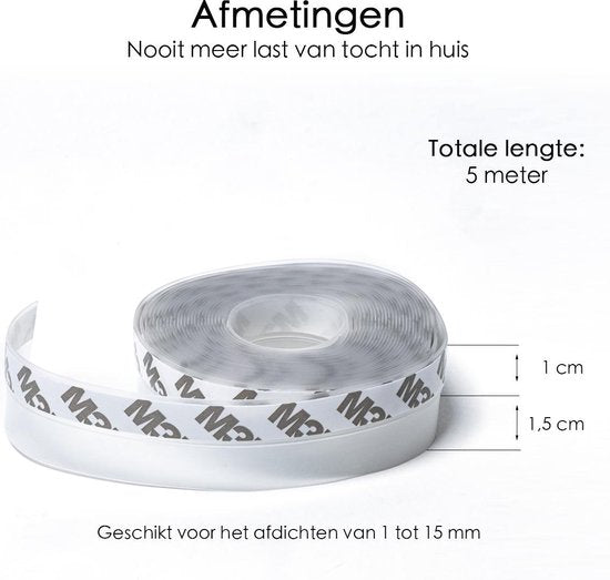 Tochtstrips voor Deuren en Raam Zelfklevend - 5 Meter x 2,5 cm - Transparant – Tochtstrip voor Deur - Tochtband - Sealing Strip – Tocht Strip – Tochtstopper