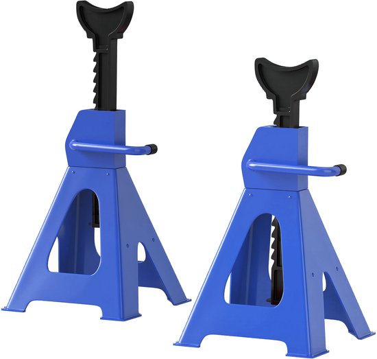 set 2 stuks Assteunen hoogteverstelbaar - autobok 3000 kg - 3 ton - Blauw