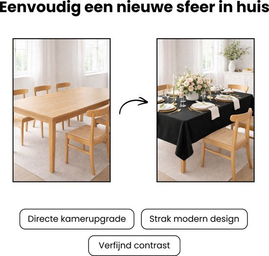 Tafelkleed Luxe - 260x150 cm - Zwart - Waterafstotend - Tafellaken - Tafelzeil - Tafelkleden - Tafelkleed Katoen