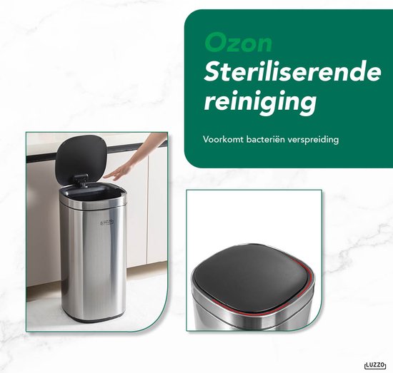 Luzzo® Square Sensor prullenbak met Ozon Filter 30 liter