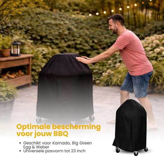 BBQ Hoes Waterdicht en Rond - Zwart - Universeel - Geschikt voor Kamado, Big Green Egg en Weber tot 23 inch