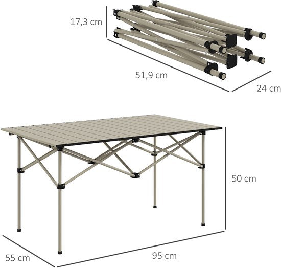 Opvouwbare Campingtafel met Oprolbaar Tafelblad van Aluminium - 95 x 55 cm - Khaki