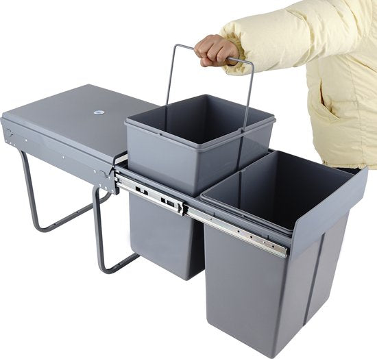 4cookz® Inbouw Prullenbak Duo 2 bakken Afvalscheiding 2x 20 liter - 34 cm breed