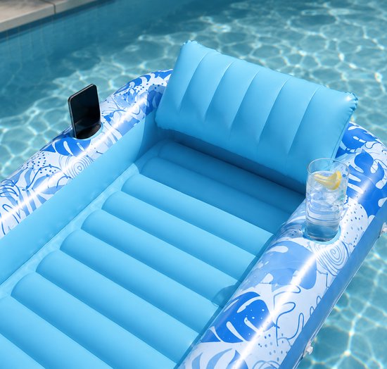 Opblaasbaar Tanning Bed – Opblaasbaar Ligbad voor Zonnen & Relaxen – Waterhangmat met Hoofdkussen en Bekerhouders – Drijvend Luchtbed Zwembad – 177,8 x 116,8 cm - Tanning Pool