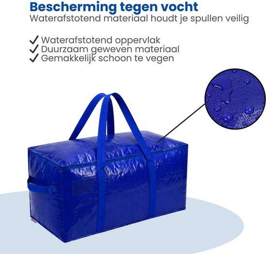 Opbergtassen XL - Blauw - 4 Stuks - 92 Liter - Verhuistassen - Big Shopper - Waterdicht - Opbergzak met Handvat