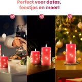 NovaWare LED Kaarsen met Bewegende Vlam - Set van 3 - Kaarsen op batterijen met afstandsbediening – Elektrische Kaarsen - Flikkerende vlam - Oplaadbaar - Timer en Dimfunctie - Rood