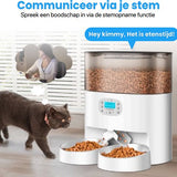 Automatische Voerbak - Kat en Hond - 2-in-1 Voerautomaat - Voice Recorder & Timer - App Besturing - 6L - Wit