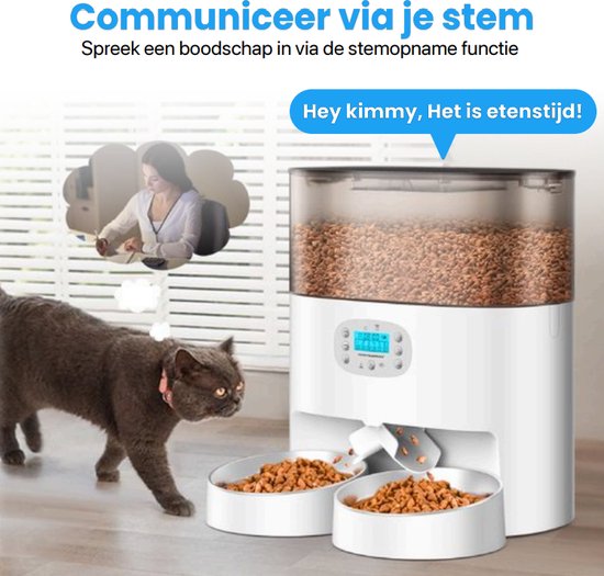 Automatische Voerbak - Kat en Hond - 2-in-1 Voerautomaat - Voice Recorder & Timer - App Besturing - 6L - Wit
