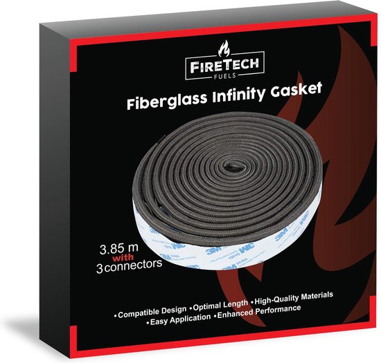 FireTech Fiberglass Infinity Vilt – Universele Kamado Pakking (3,85m x 3cm) met 3 Connectors – Geschikt voor Alle Kamado Barbecues - Glasvezel - Vervangingsvilt