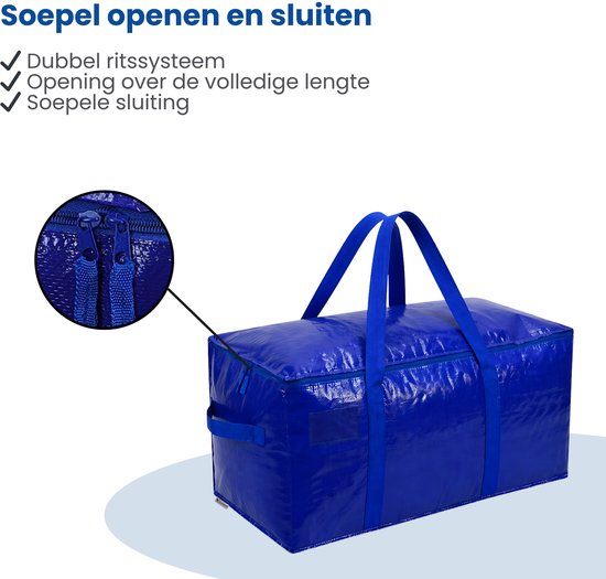 Opbergtassen XL - Blauw - 4 Stuks - 92 Liter - Verhuistassen - Big Shopper - Waterdicht - Opbergzak met Handvat