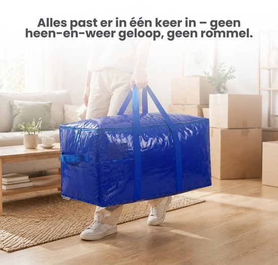 Opbergtassen XL - Blauw - 4 Stuks - 92 Liter - Verhuistassen - Big Shopper - Waterdicht - Opbergzak met Handvat