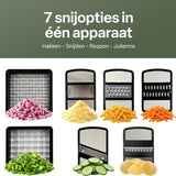Chefino Groentesnijder Set 12-delig - Mandoline Keukensnijder met 7 Snijopties - Blokjessnijder - Julienne Snijder - Rasp - Uiensnijder - Opvangbak 1L