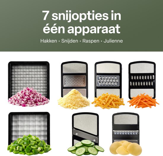 Chefino Groentesnijder Set 12-delig - Mandoline Keukensnijder met 7 Snijopties - Blokjessnijder - Julienne Snijder - Rasp - Uiensnijder - Opvangbak 1L