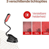 Roodlicht Leeslampje - Stimuleert Melatonine en Bioritme voor Betere Slaap - Klemlamp voor in Bed - Leeslampje voor Boek - Rood Licht Lamp