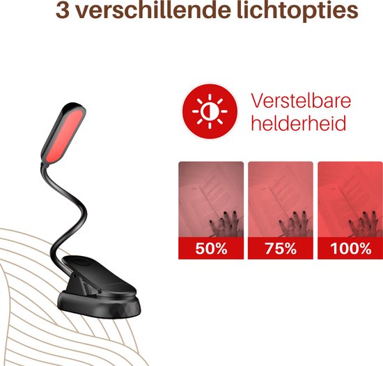Roodlicht Leeslampje - Stimuleert Melatonine en Bioritme voor Betere Slaap - Klemlamp voor in Bed - Leeslampje voor Boek - Rood Licht Lamp