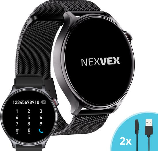 Nexvex® Ultra 2X Smartwatch - Sporthorloge met Belfunctie - Bloeddrukmeter - Stappenteller - Hartslagmeter - Bluetooth Activity Tracker - Android, iOS - 1.46 Inch - Zwart - Staal