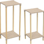 Fixwood 2-Tier Plantenstandaard – Set van 2 Bloemenrekken – Houten Bloemenstandaard voor Binnen & Buiten – Decoratieve Plantentafel – 40 & 50 cm Hoog – Beige-Natuur