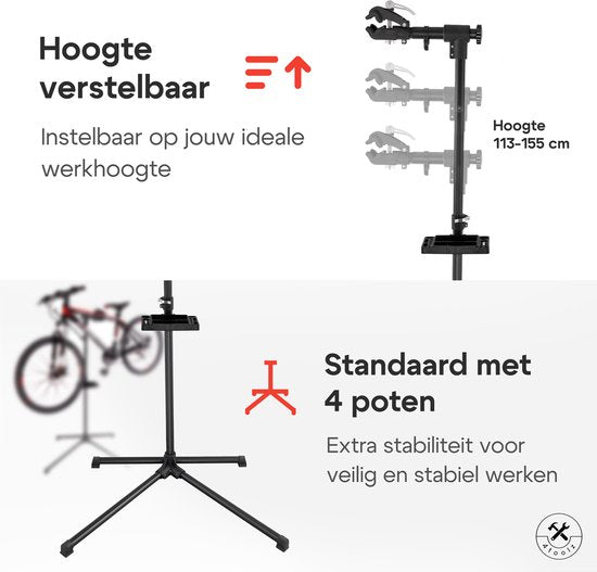 4toolz® Stevige Fiets Reparatiestandaard - 30kg max - Zwart