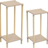 Fixwood 2-Tier Plantenstandaard – Set van 2 Bloemenrekken – Houten Bloemenstandaard voor Binnen & Buiten – Decoratieve Plantentafel – 50 & 60 cm Hoog – Beige-Natuur