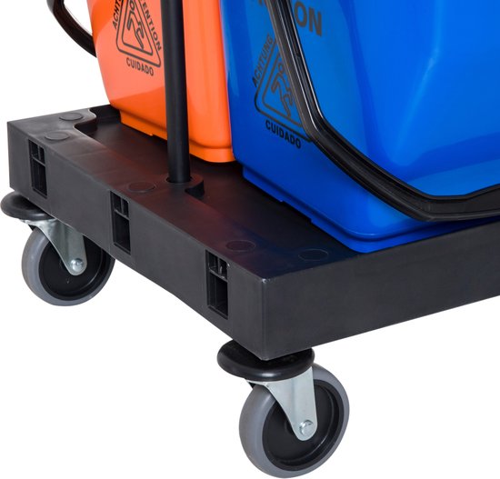 Schoonmaakkar Schoonmaakwagen met wringer en 2 emmers op 4 wielen