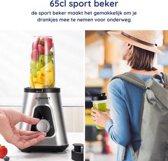 Safecourt Kitchen Blender - Smoothie maker - Krachtige 1200W - To-Go Beker - 3 Standen - RVS