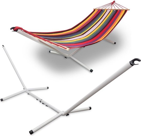 Stevige Hangmatstandaard - Wit - Staal - Afmeting: 280-340x105cm - 150kg draadvermogen