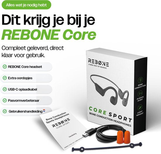 REBØNE® Core Bone Conduction Headphone – Sport Oortjes Draadloos – Open Ear Hardloop Oordopjes – Bluetooth – 9 uur speeltijd – IPX5 – Wit