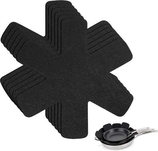 Pannenbeschermers - Bordenbeschermers -16 cm doorsnede Beschermingsmatten Zwart - Set van 6 - Tussenleggers Pannen en Borden