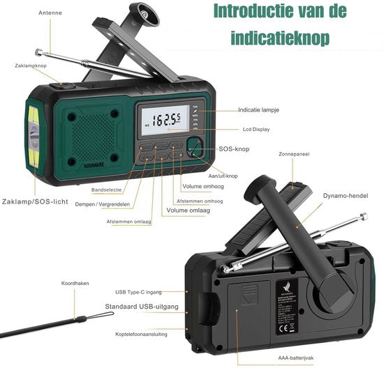 Draagbare NoodRadio Solar Opwindbaar - Powerbank Zonneenergie met - Noodpakket - Draagbare Radio