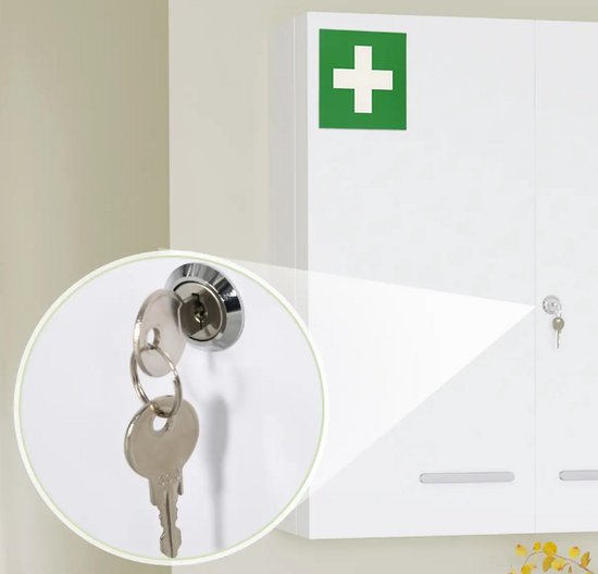 4goodz Medicijnkastje EHBO-kastje met slot RVS 15x40x53 cm - Wit