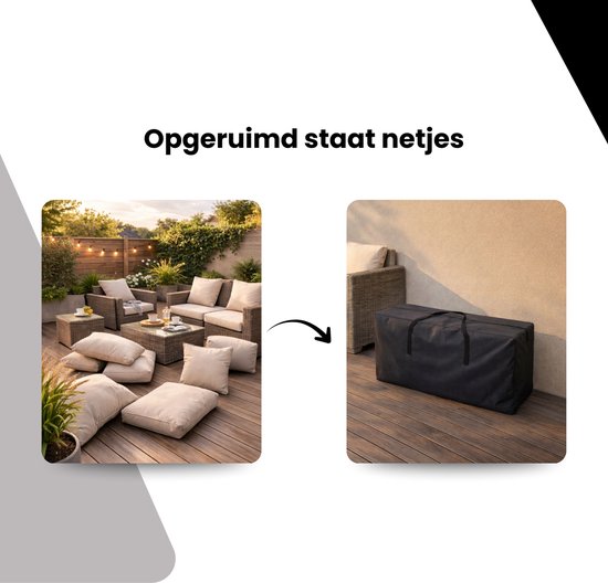 Tuinkussentas - Zwart - 173 x 76 x 51 cm - Opbergtas voor Tuinmeubelkussens - Tuinstoelkussentas - Tuinsetkussen Opbergtas