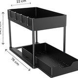 Gootsteenkast Organizer - 2 laags - 76 x 34,5 x 22 cm - Keukenkast Organizer - Zwart - Uitrekbaar