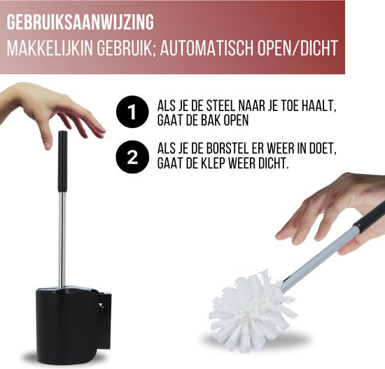 4bathroomz® Dichte Toiletborstel met Wandhouder - Automatische Zwarte Wc borstel