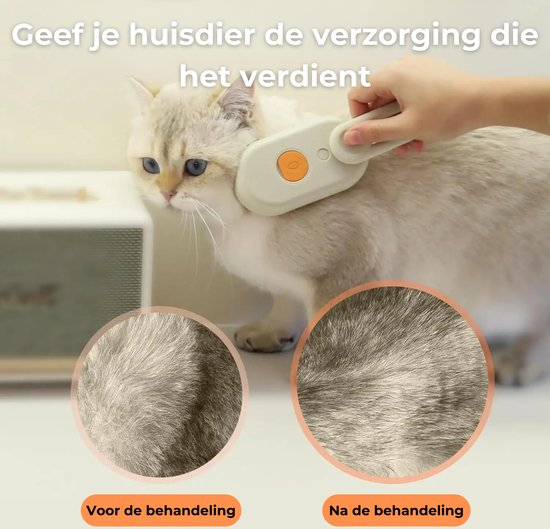 NOVIFY® Luxe Kattenborstel - Hondenborstel - Kattenkam met Massagefunctie - met Stoom - Kortharig - Langharig - Kaki