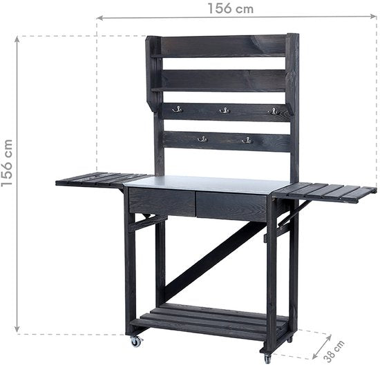 Houten oppottafel verrijdbaar plantentafel met lade en bak