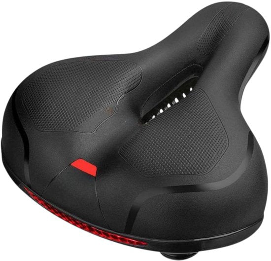 Fietszadel met Schokdemping en Ademend Design – Ergonomisch Zadel met LED-verlichting – Universeel voor Stadsfiets, Elektrische Fiets en MTB – 25x21 cm – Zwart