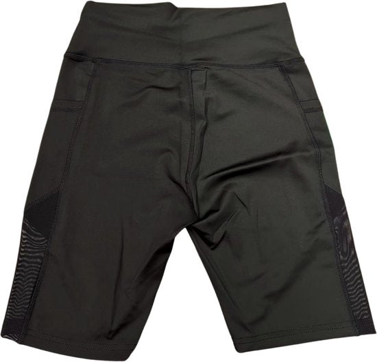 SparkNine Powermesh dames short - korte broek- fitness - stijlvolle mesh - met zakken - M - zwart - high-waist - ademend & squatproof
