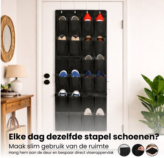 Schoenenzak voor aan de deur - 24 vakken – Schoenen organizer - Hangende schoenen organizer - Schoenen Opbergsysteem - Ruimtebesparend - Zwart