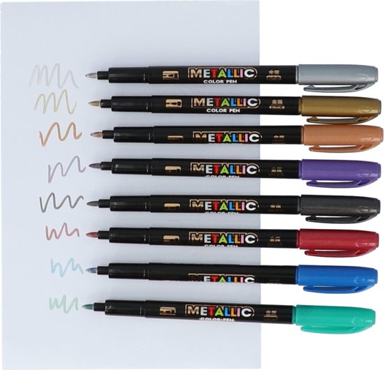 4goodz 8 stuks Metallic Fineliner Gelpennen 1-3 mm puntdikte