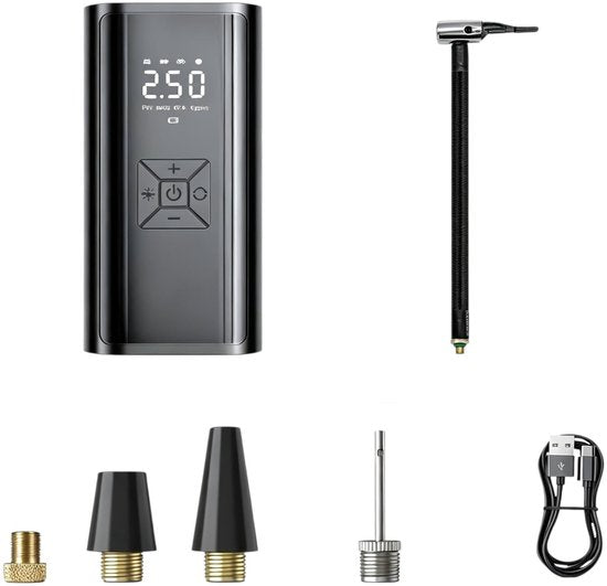 Draagbare Luchtcompressor 7000 mAh – Elektrische Luchtpomp Draadloos voor Auto, Fiets, Motor & Ballen – Digitale Bandenpomp met LCD Display, Powerbank en Automatische Stopfunctie