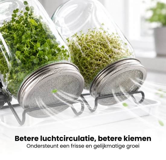 Kiemglas - 2 Stuks - 1000ML - Kiempot set - Groente kiemen - Kiempotten voor Kiemgroenten - Inclusief Houder