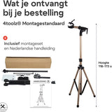 4toolz® Fiets Reparatiestandaard PRO – Aluminium – 360° Draaibaar - Met Gereedschapsbakje
